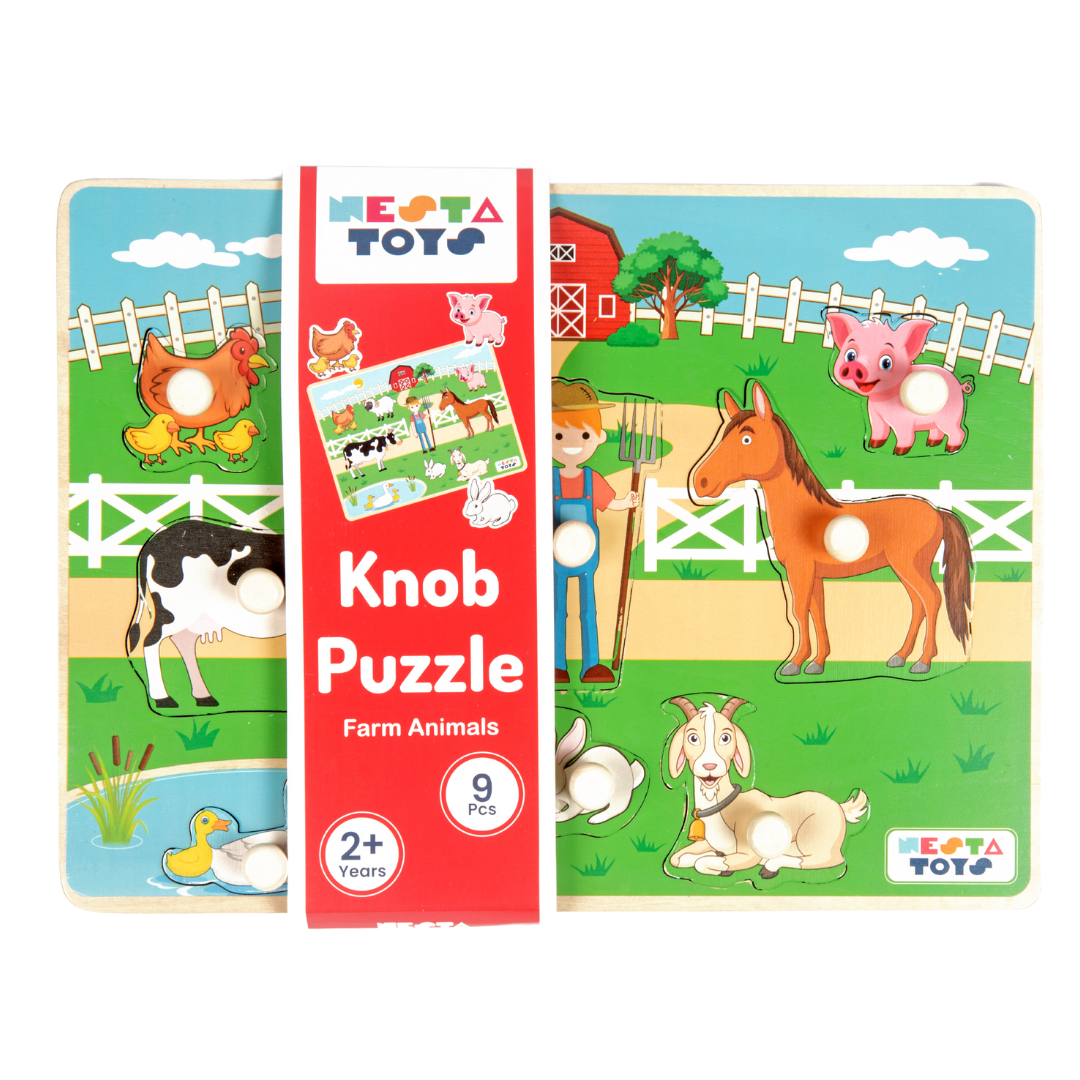 Wooden Farm Animal Knob Puzzle (8 Pcs), knob puzzle, educational toys, Montessori toys, nesta toys, toys for babies, puzzle for babies