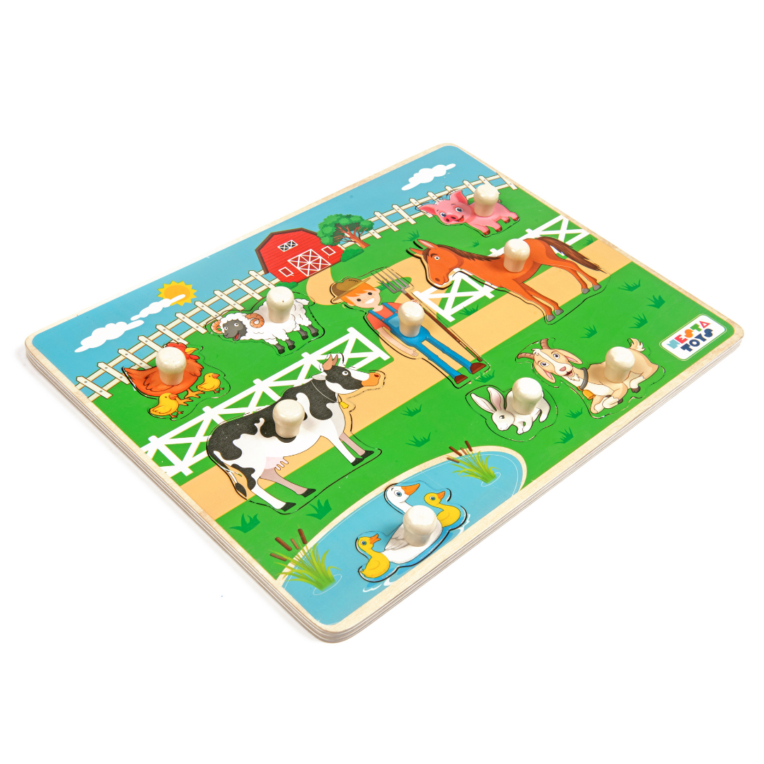 Wooden Farm Animal Knob Puzzle (8 Pcs), knob puzzle, educational toys, Montessori toys, nesta toys, toys for babies, puzzle for babies