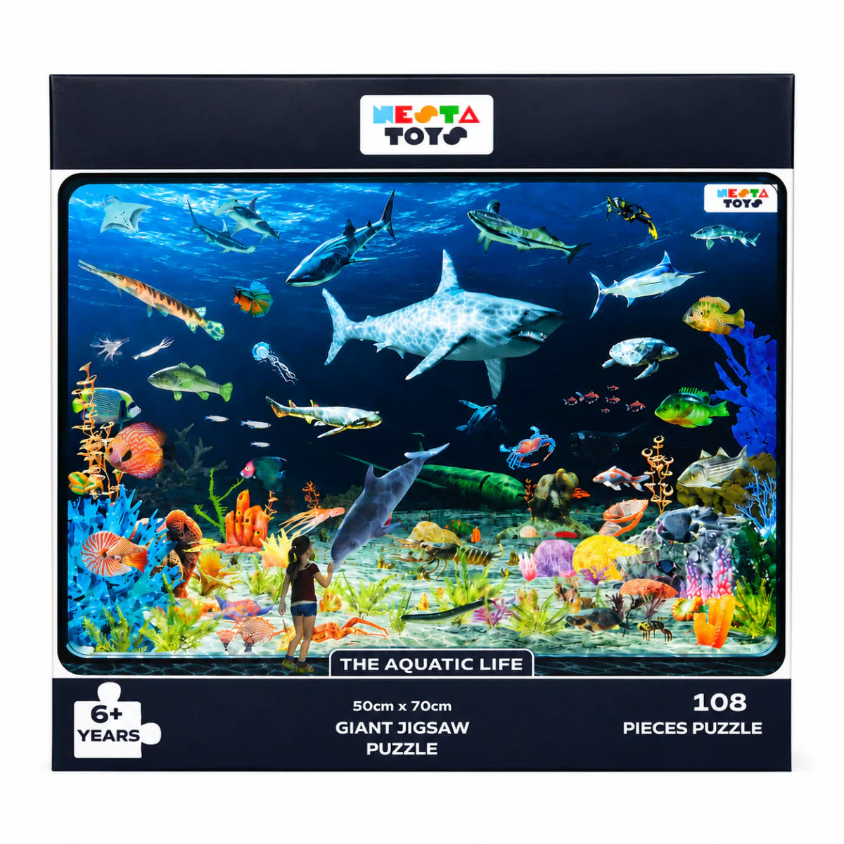NESTA TOYS Aquatic Life Jigsaw Puzzle (108 Jumbo Pieces) | Ocean Animals & Marine Life Learning Puzzle for Kids Ages 6+
