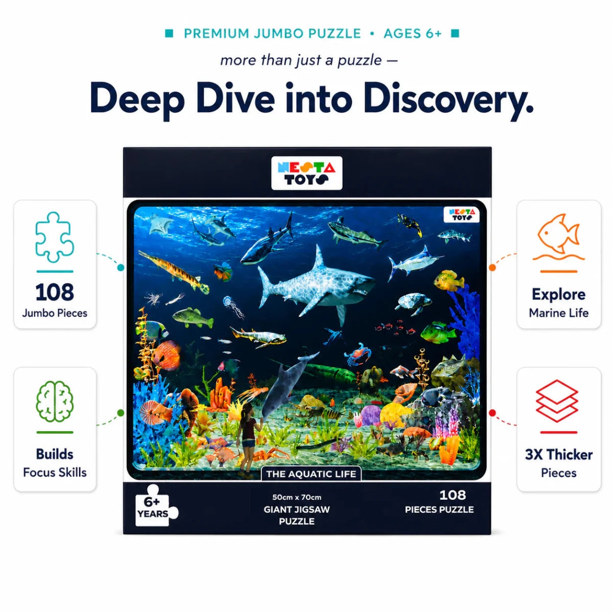 Aquatic Life Jigsaw Puzzle (108 Jumbo Pieces) - NESTA TOYS
