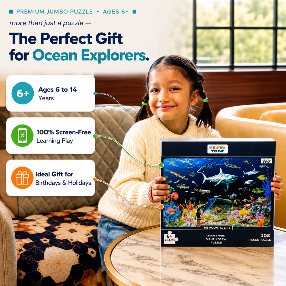 Aquatic Life Jigsaw Puzzle (108 Jumbo Pieces) - NESTA TOYS