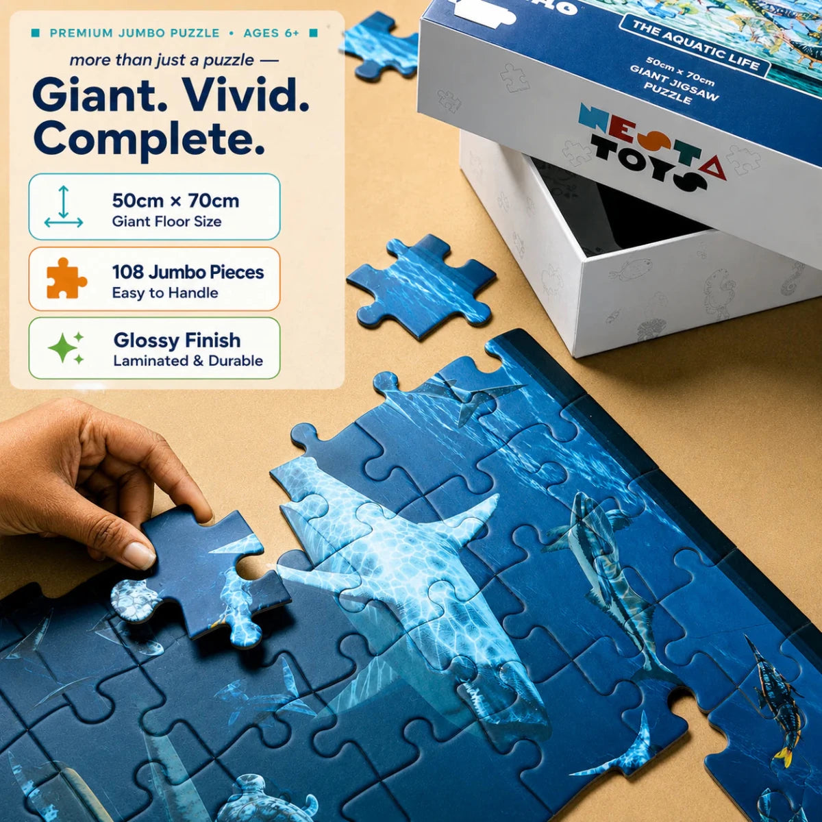 Aquatic Life Jigsaw Puzzle (108 Jumbo Pieces) - NESTA TOYS