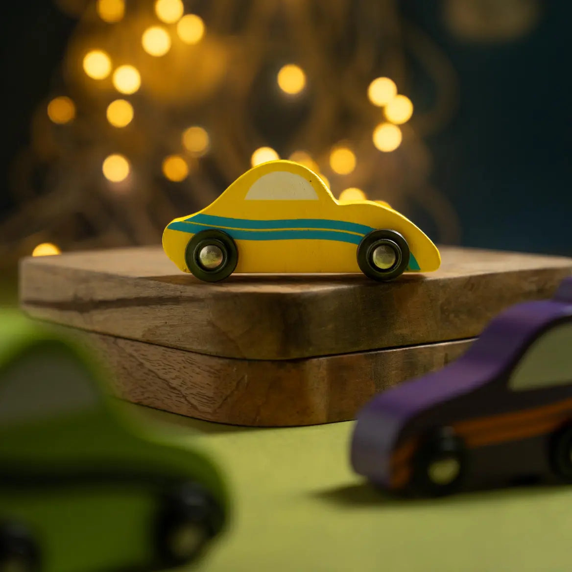 Wooden Car (3 Pcs) - Sky Blue, Yellow, Red