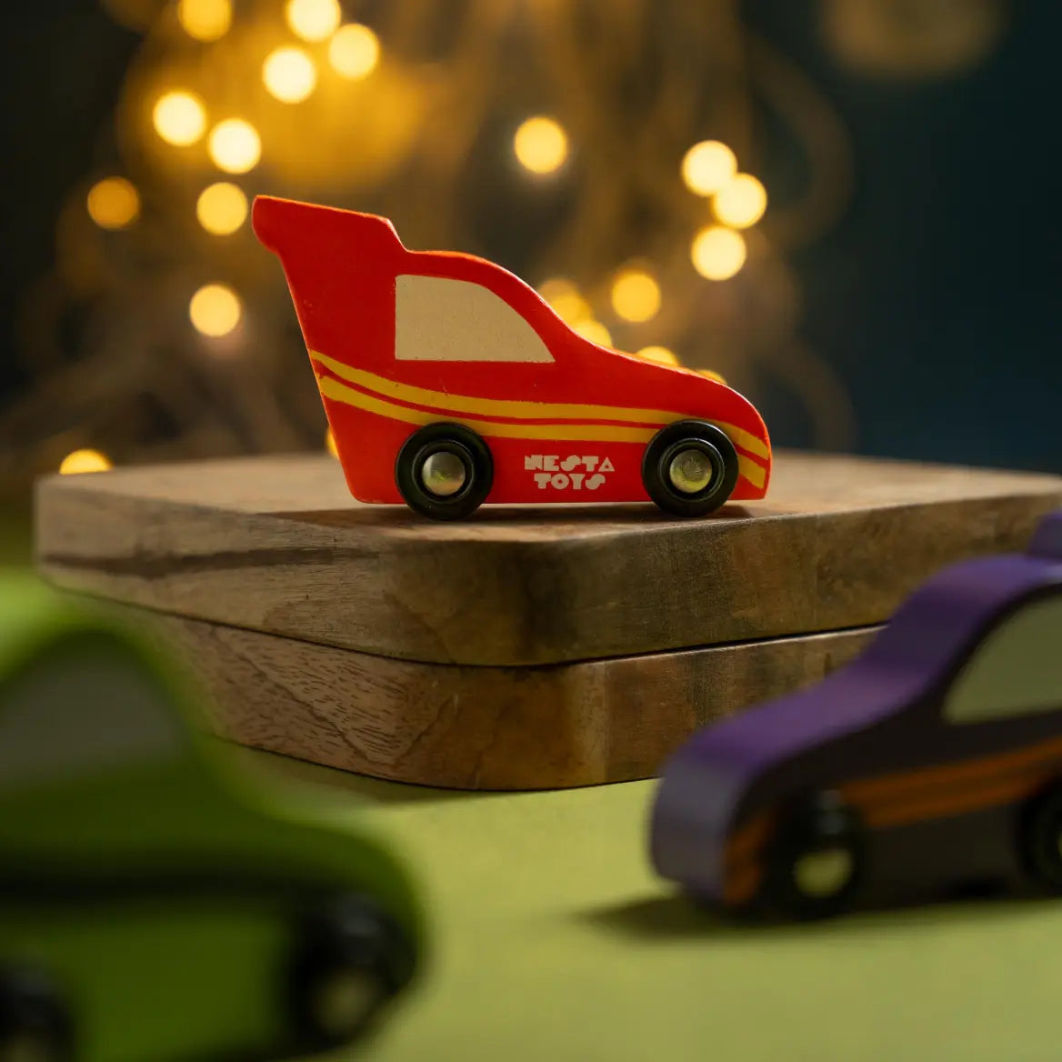Wooden Car (3 Pcs) - Sky Blue, Yellow, Red