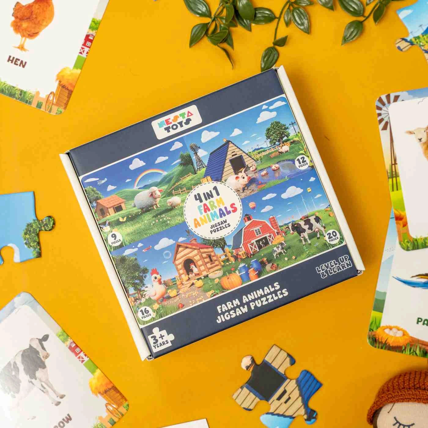 NESTA TOYS - Floor Puzzle & Game | 4 in 1 Jigsaw Puzzle | Farm Animals (9 Pcs,12 Pcs, 16 Pcs, 20 Pcs)
