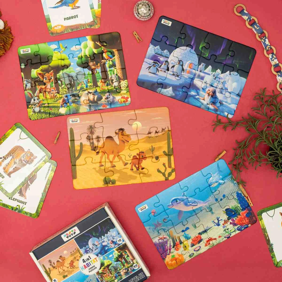 NESTA TOYS - Floor Puzzle & Game | 4 in 1 Jigsaw Puzzle | Habitat (9 Pcs,12 Pcs, 16 Pcs, 20 Pcs) 
