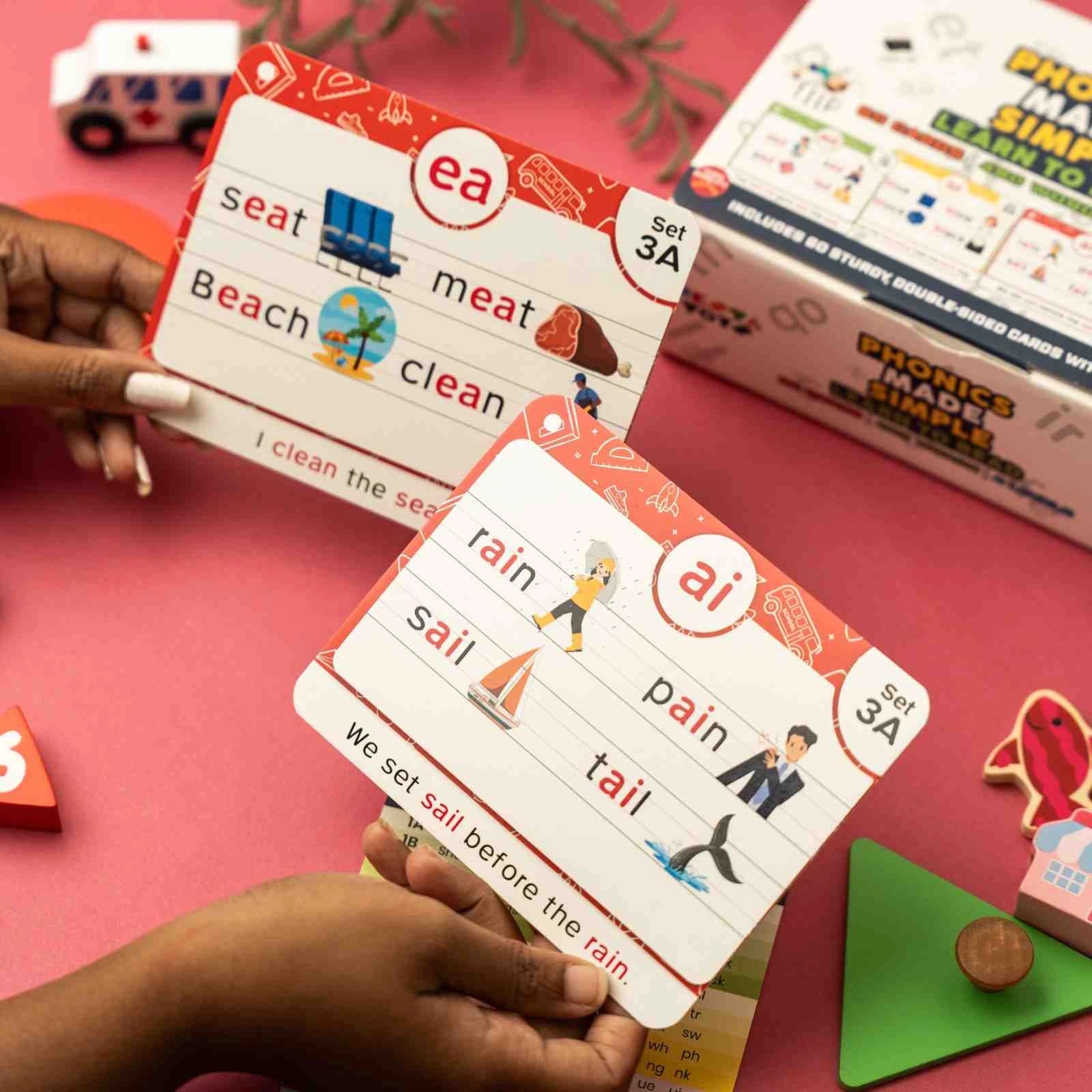 NESTA TOYS - Large Phonics Flash Cards | Learn to Read, 480+ Words - Digraphs, CVC Blends, Long Vowel Sounds
