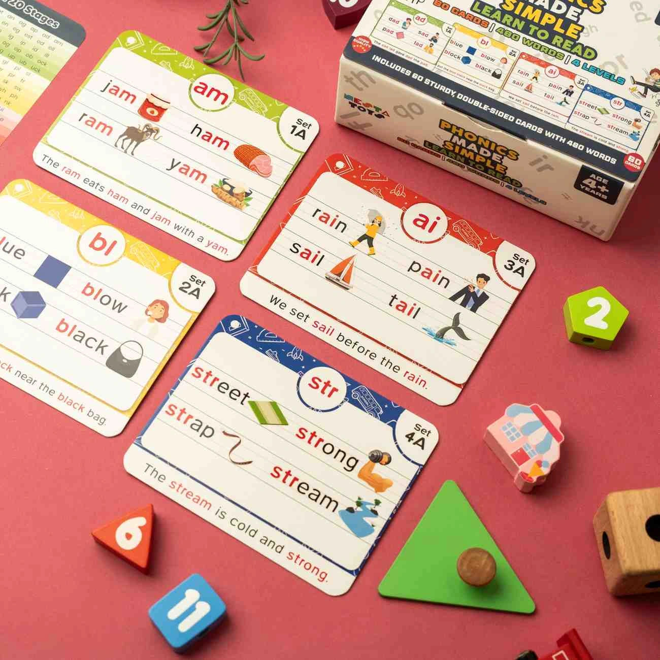 NESTA TOYS - Large Phonics Flash Cards | Learn to Read, 480+ Words - Digraphs, CVC Blends, Long Vowel Sounds