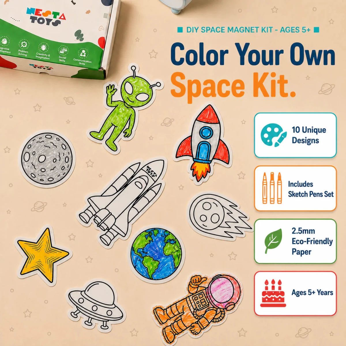 DIY Fridge Magnet (10 Pcs) - Space - NESTA TOYS