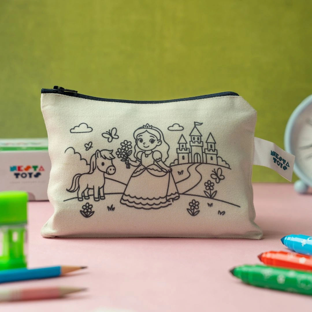 DIY Coloring Cotton Pouch for Kids  -Princess Theme