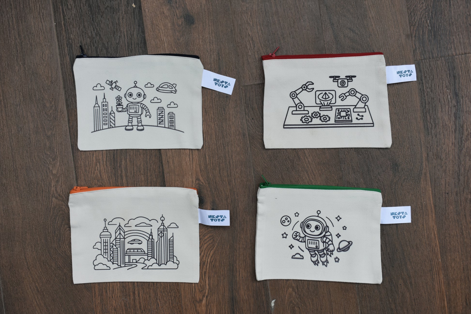 DIY Coloring Cotton Pouch for Kids– Robots and Future Tech