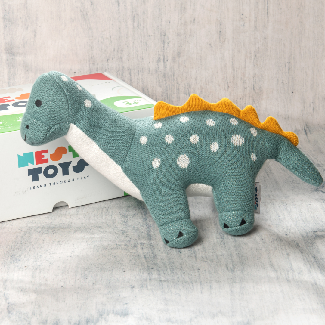 Dippy the Dino | Knitted Cotton Animal Plush Toy for Kids