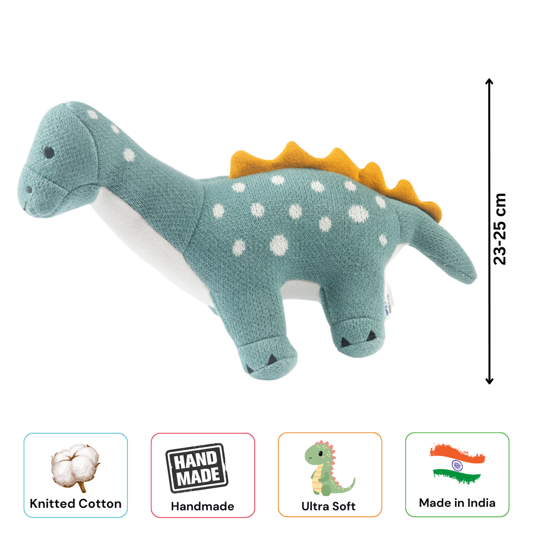 Dippy the Dino | Knitted Cotton Animal Plush Toy for Kids