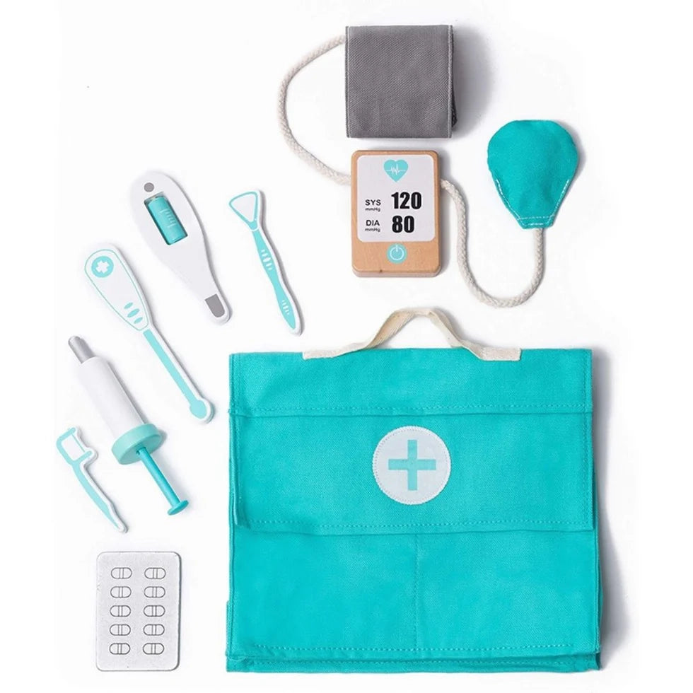 NESTA TOYS Wooden Doctor Set 18 Piece Pretend Play Medical Kit for Kids Ages 3 to 8