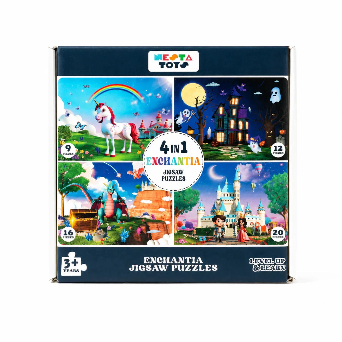 Enchantia - 4 in 1 Level Up & Learn Jigsaw Puzzle (9 Pcs - 20 Pcs) - Free Gift - NESTA TOYS