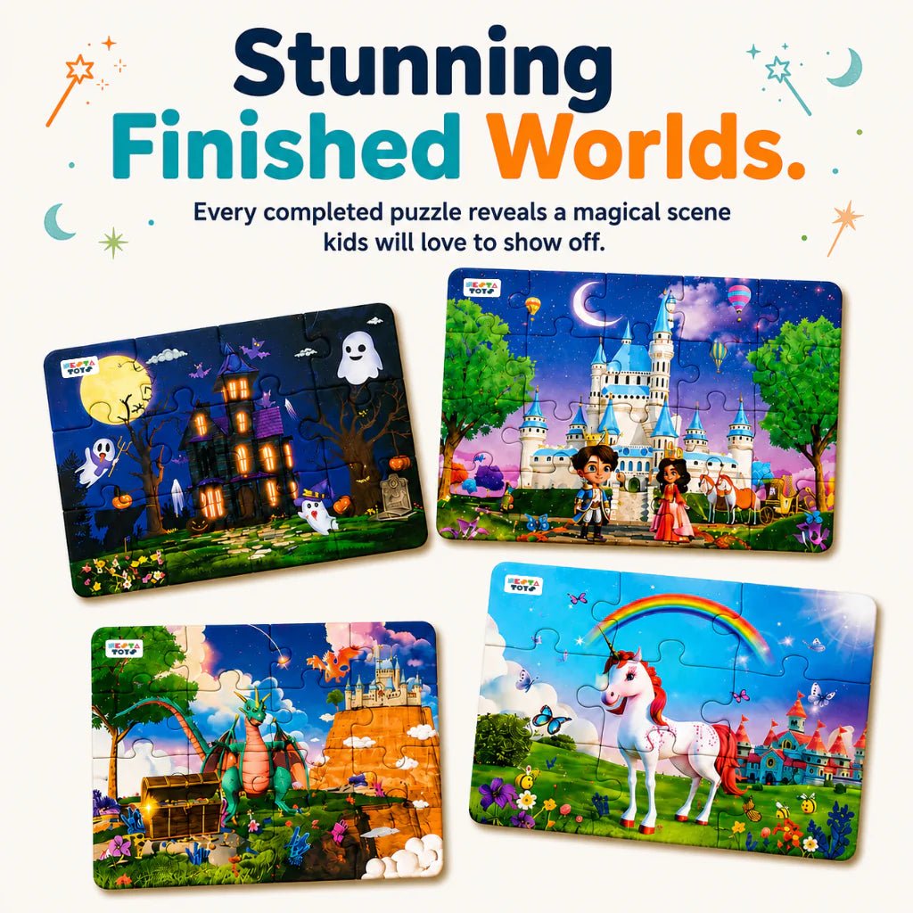 Enchantia - 4 in 1 Level Up & Learn Jigsaw Puzzle (9 Pcs - 20 Pcs) - Free Gift - NESTA TOYS
