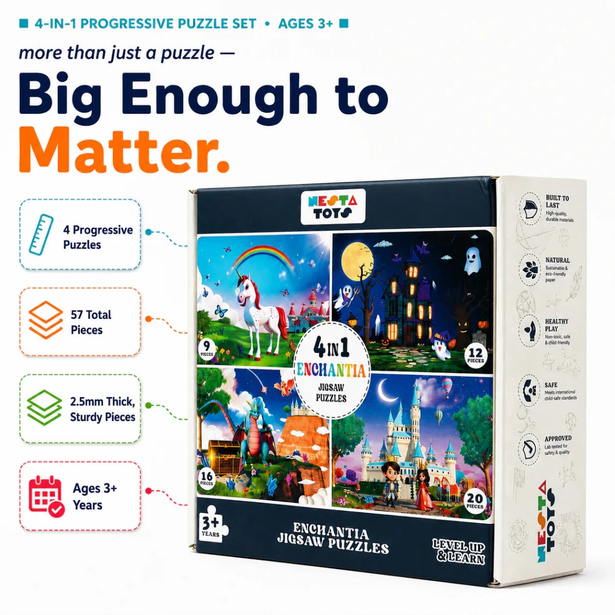 Enchantia - 4 in 1 Level Up & Learn Jigsaw Puzzle (9 Pcs - 20 Pcs) - Free Gift - NESTA TOYS