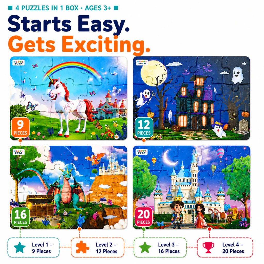 Enchantia - 4 in 1 Level Up & Learn Jigsaw Puzzle (9 Pcs - 20 Pcs) - NESTA TOYS