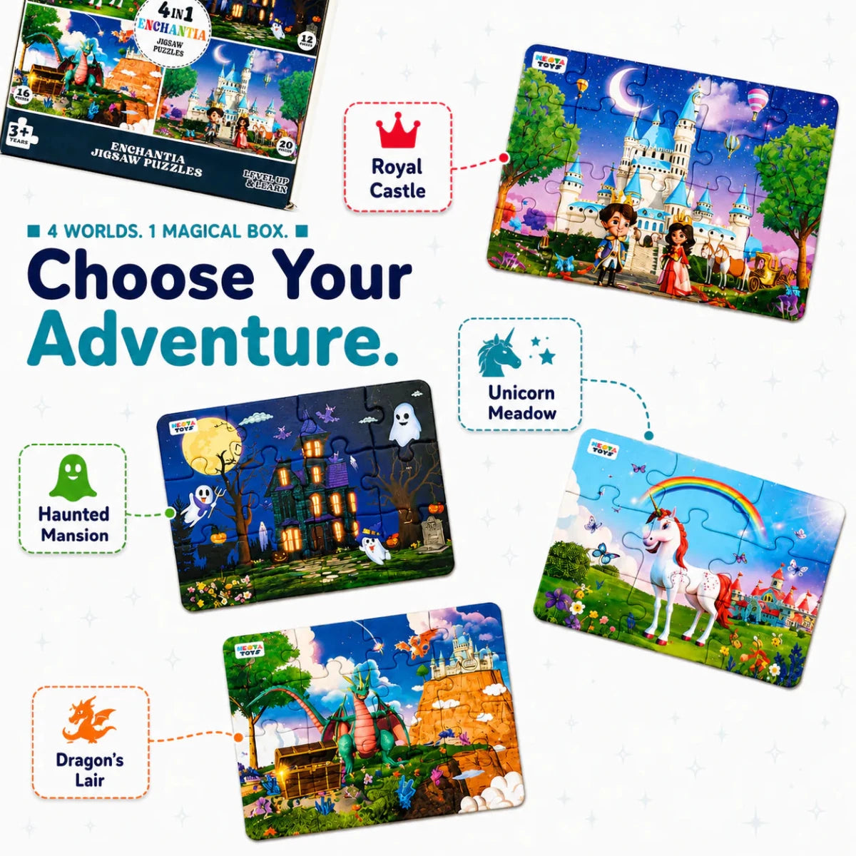 Enchantia - 4 in 1 Level Up & Learn Jigsaw Puzzle (9 Pcs - 20 Pcs) - NESTA TOYS