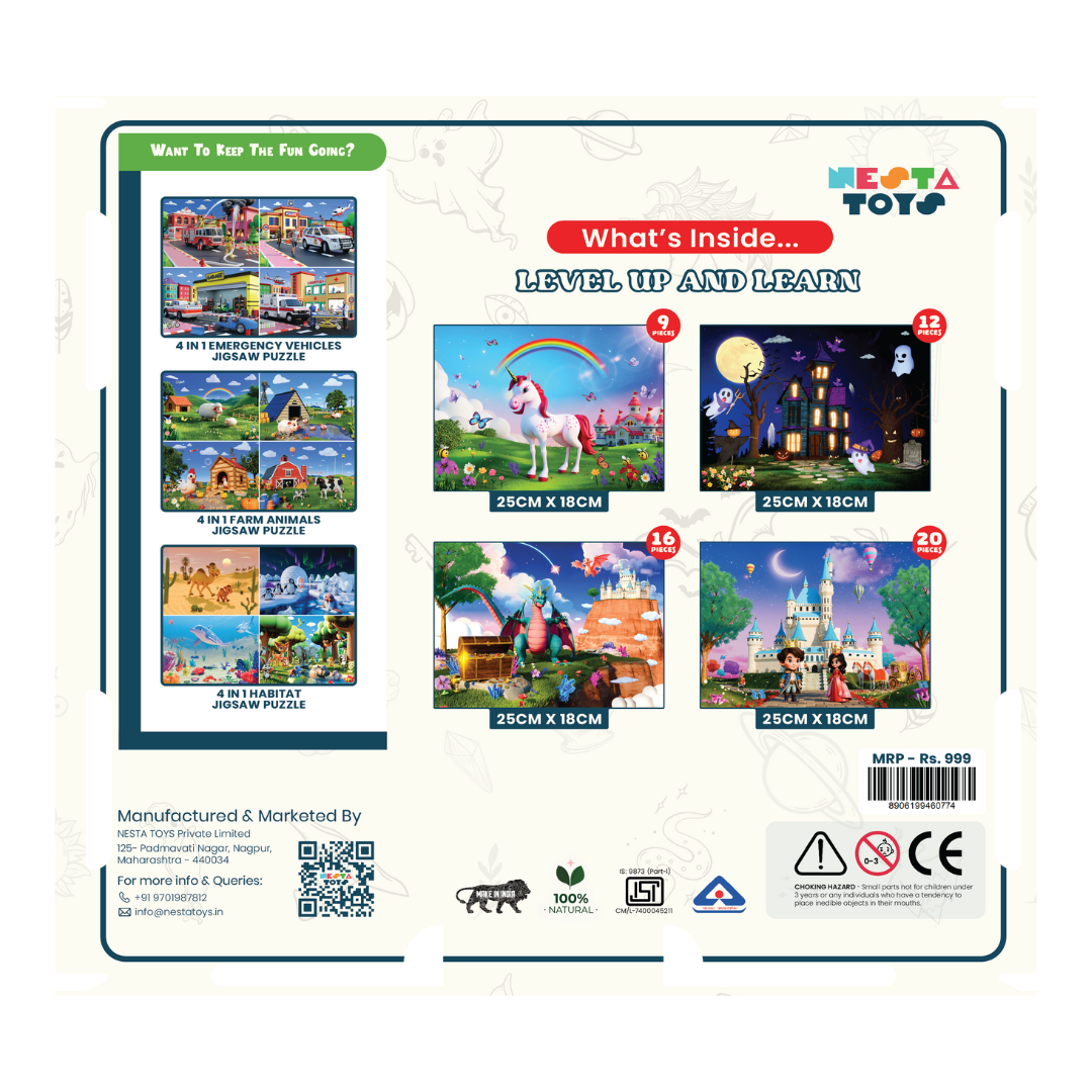 Enchantia - 4 in 1 Level Up & Learn Jigsaw Puzzle (9 Pcs - 20 Pcs) - nestatoys