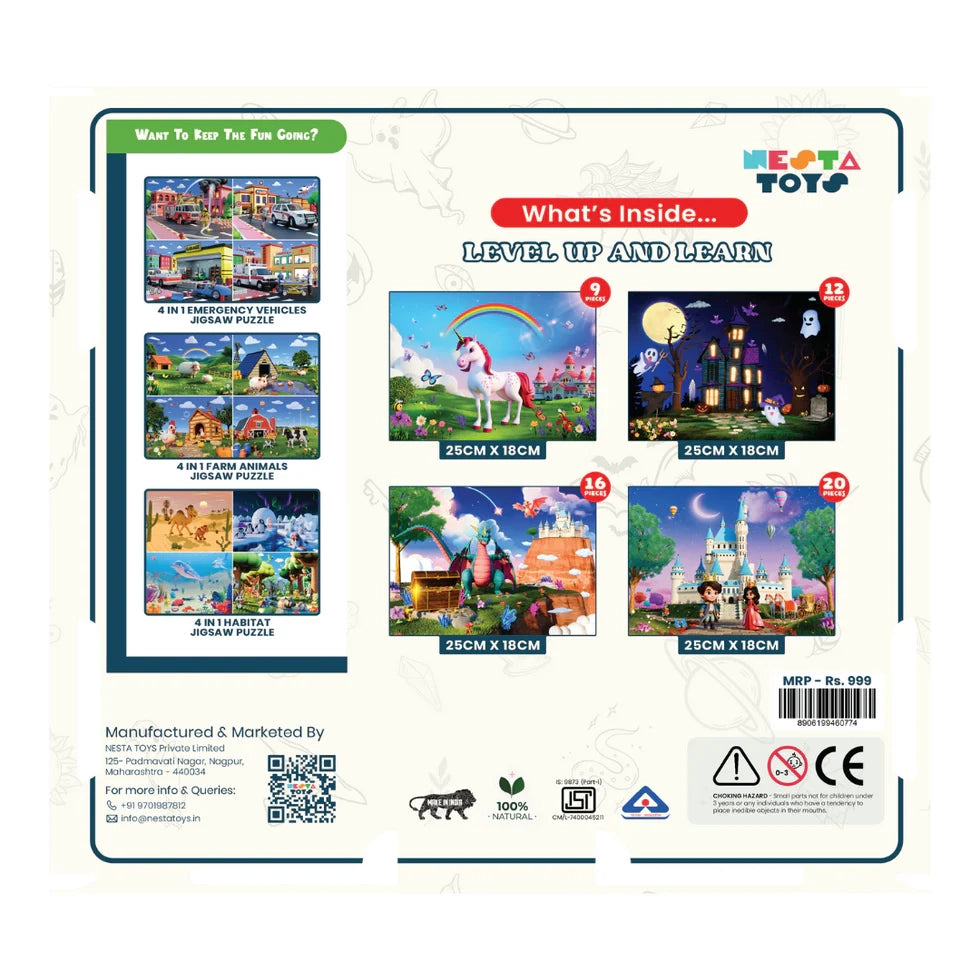 Enchantia - 4 in 1 Level Up & Learn Jigsaw Puzzle (9 Pcs - 20 Pcs) - nestatoys
