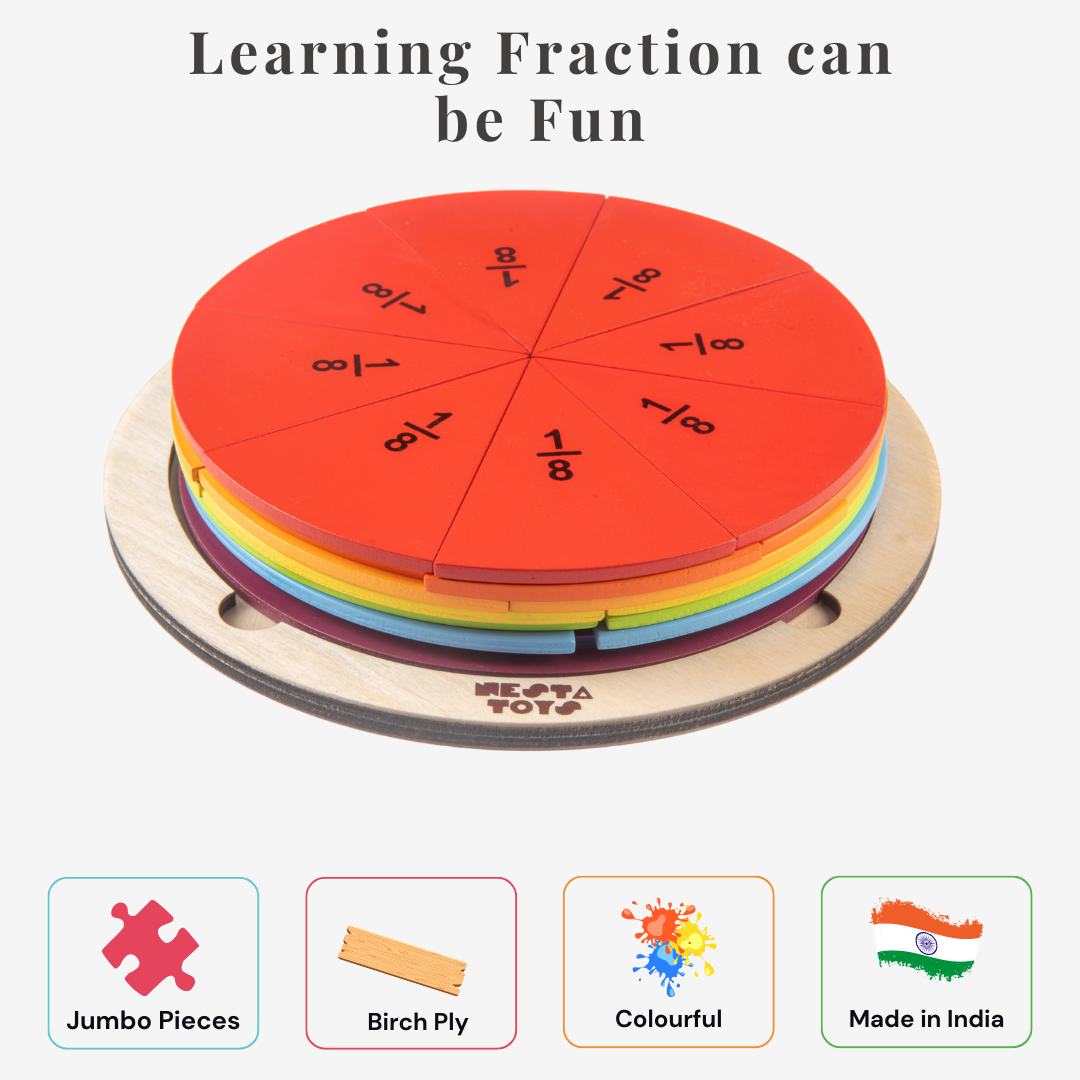 Fraction Puzzle, wooden puzzle, math puzzle, educational toys, learning toys, math toys, educational toys for 5+ Years kids, montessori toys
