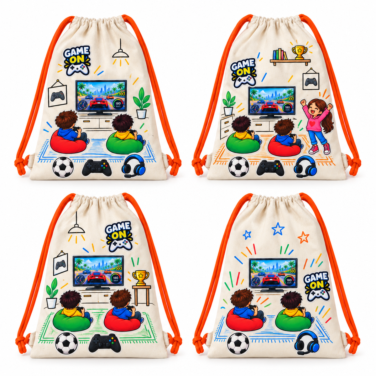 DIY Gaming Drawstring Bag for Kids - Iron-On Sticker Craft Kit
