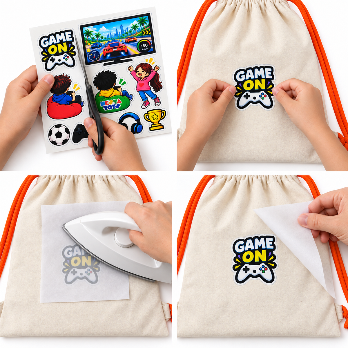 DIY Gaming Drawstring Bag for Kids - Iron-On Sticker Craft Kit