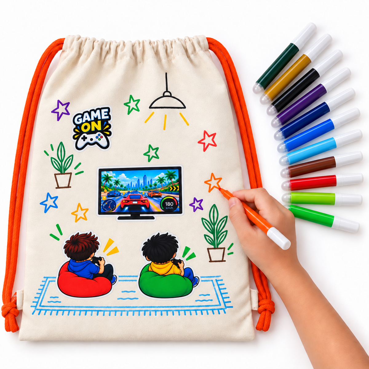 DIY Gaming Drawstring Bag for Kids - Iron-On Sticker Craft Kit