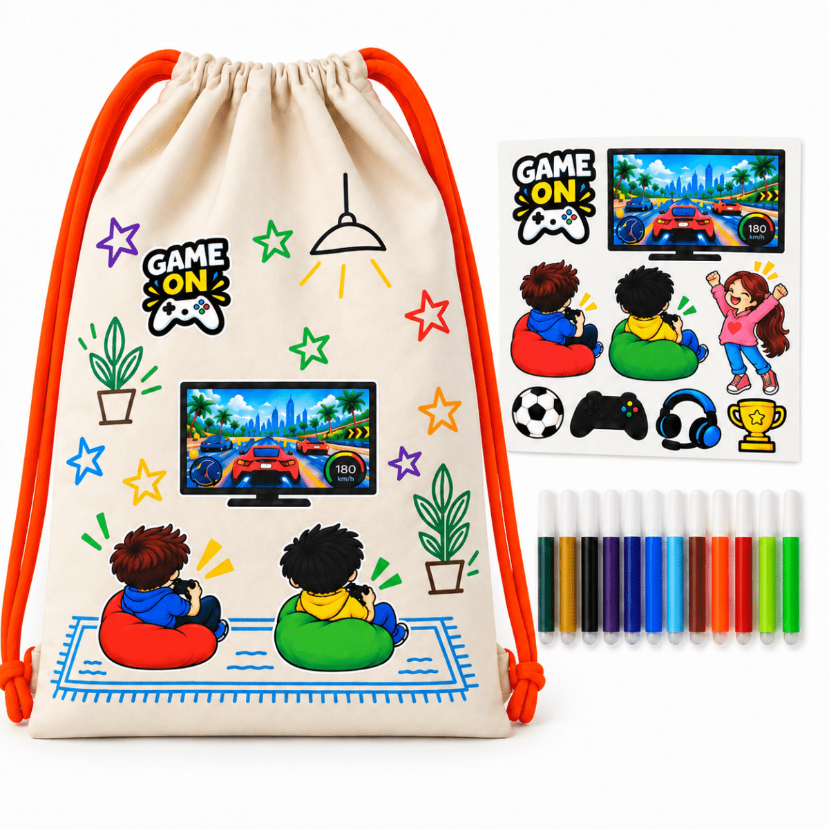 DIY Gaming Drawstring Bag for Kids - Iron-On Sticker Craft Kit - NESTA TOYS