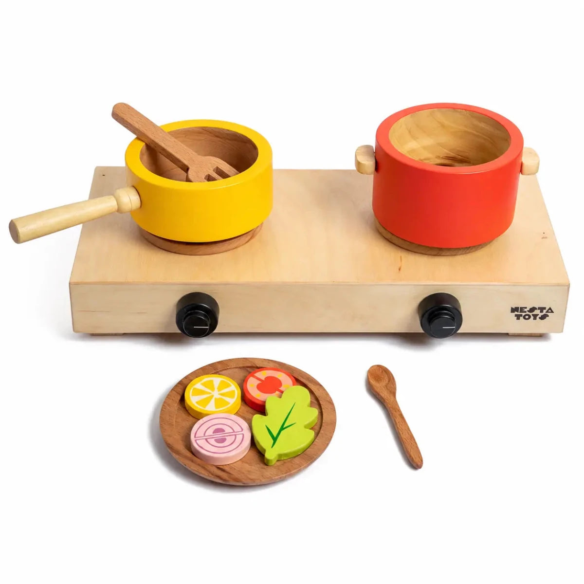 Wooden Gas Stove and Cooking Set Toy (10 Pcs) - NESTA TOYS