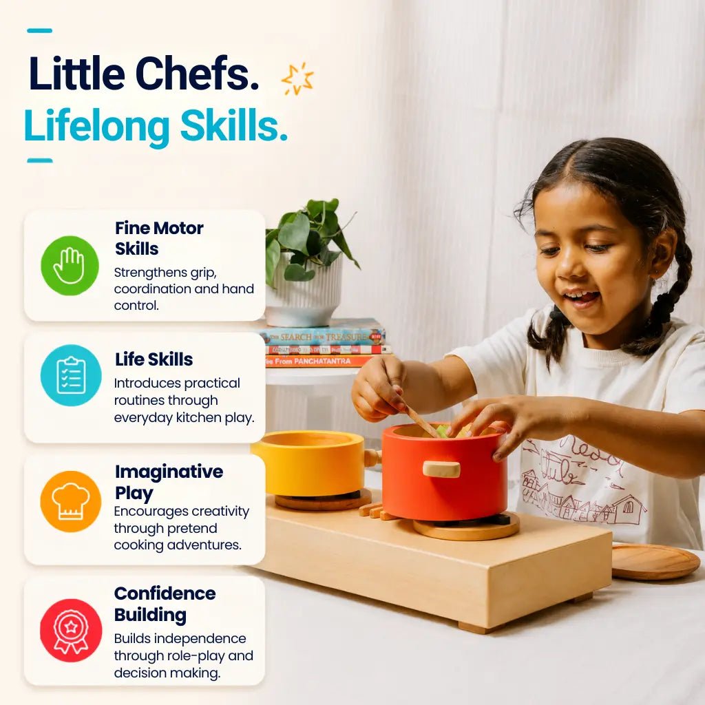 Wooden Gas Stove and Cooking Set Toy (10 Pcs) - NESTA TOYS