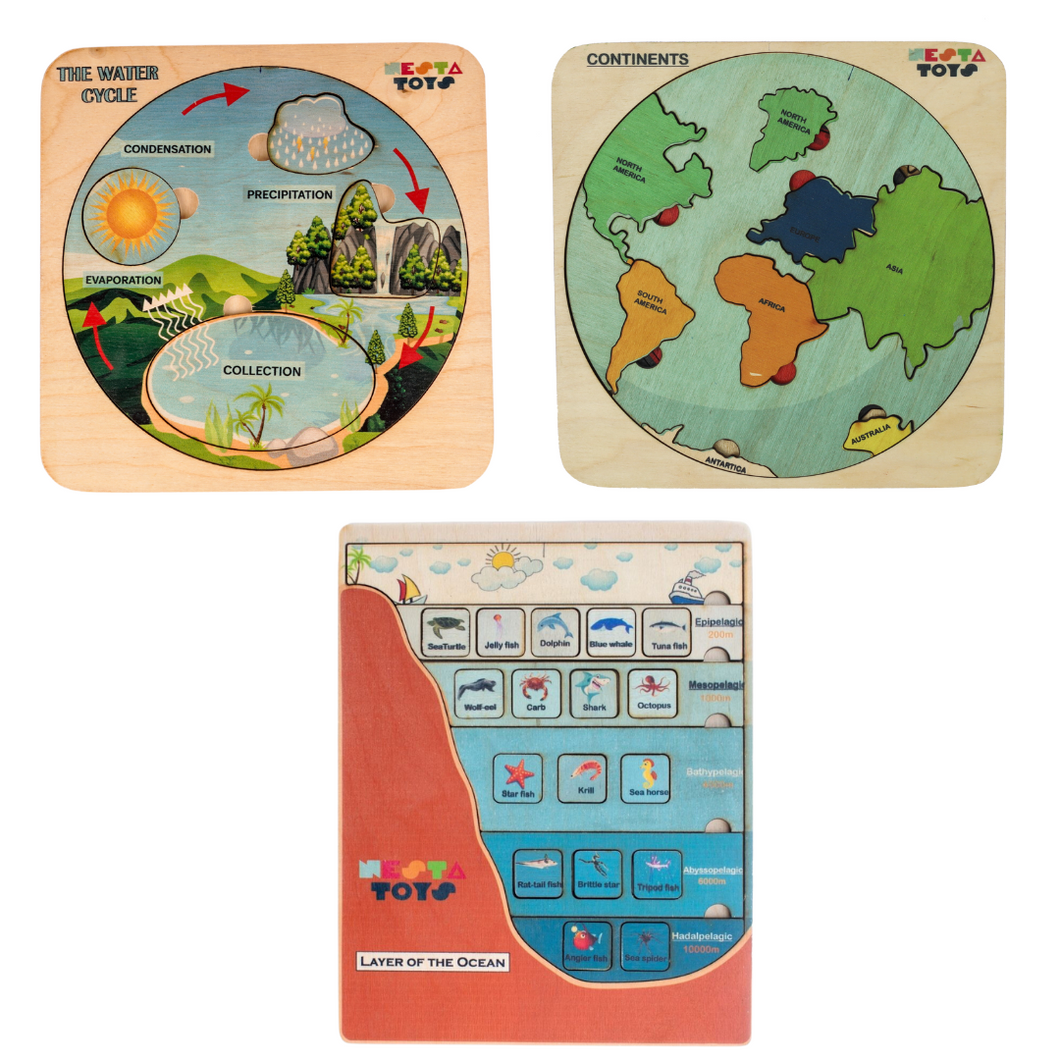 Educational toys, STEM toys Learning Toy, Montessori Wooden puzzle, shape sorter toys, Earth Core puzzle, Water Cycle puzzle, Ocean Layer Puzzle, geography puzzles, continent puzzle