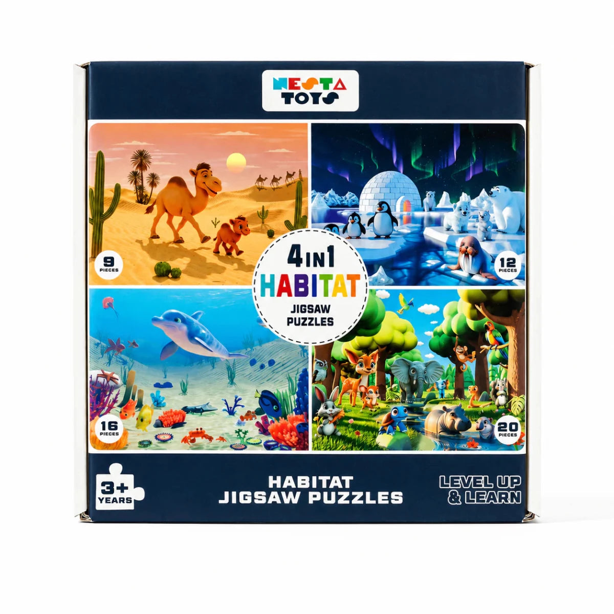 Habitat - 4 in 1 Level Up & Learn Jigsaw Puzzle (9 Pcs - 20 Pcs) - NESTA TOYS