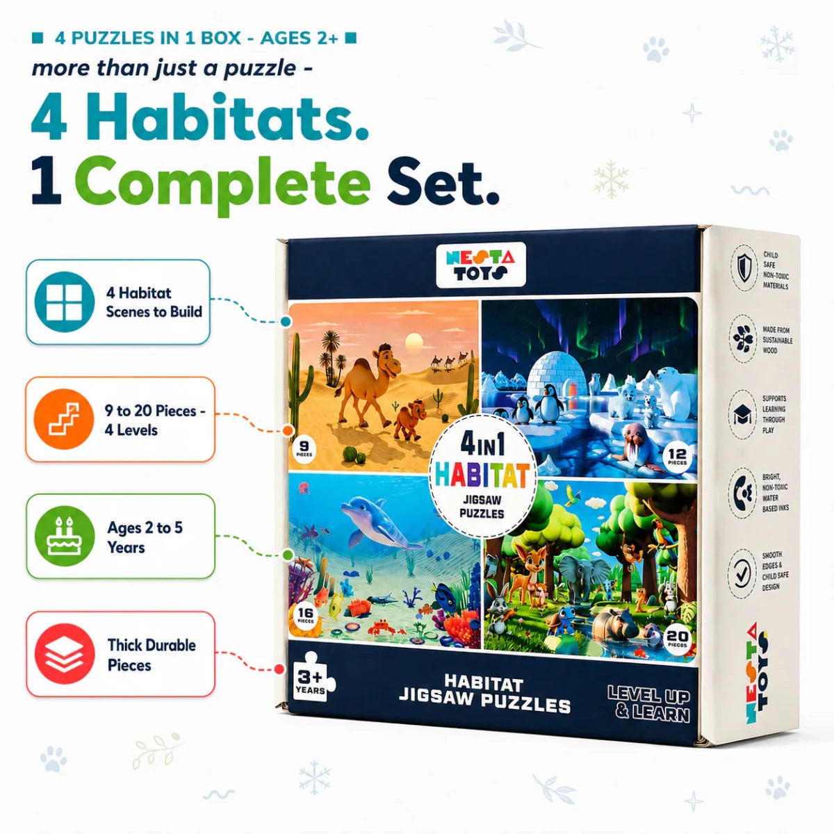 Habitat - 4 in 1 Level Up & Learn Jigsaw Puzzle (9 Pcs - 20 Pcs) - NESTA TOYS