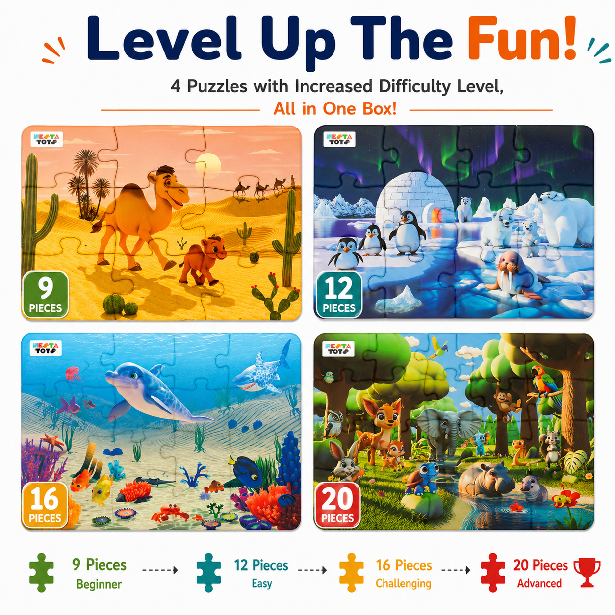 Habitat - 4 in 1 Level Up & Learn Jigsaw Puzzle (9 Pcs - 20 Pcs)