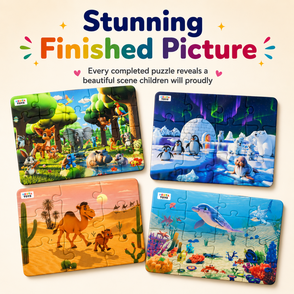 Habitat - 4 in 1 Level Up & Learn Jigsaw Puzzle (9 Pcs - 20 Pcs)- Free Gift - NESTA TOYS