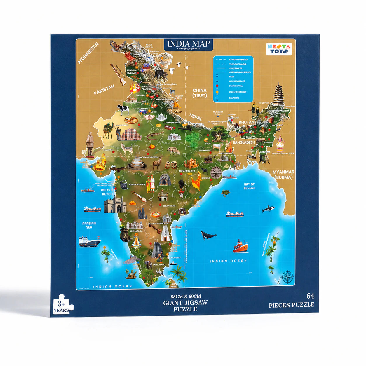 NESTA TOYS India Map Jigsaw Puzzle (64 Jumbo Pieces) | Geography Learning Puzzle for Kids Ages 3+