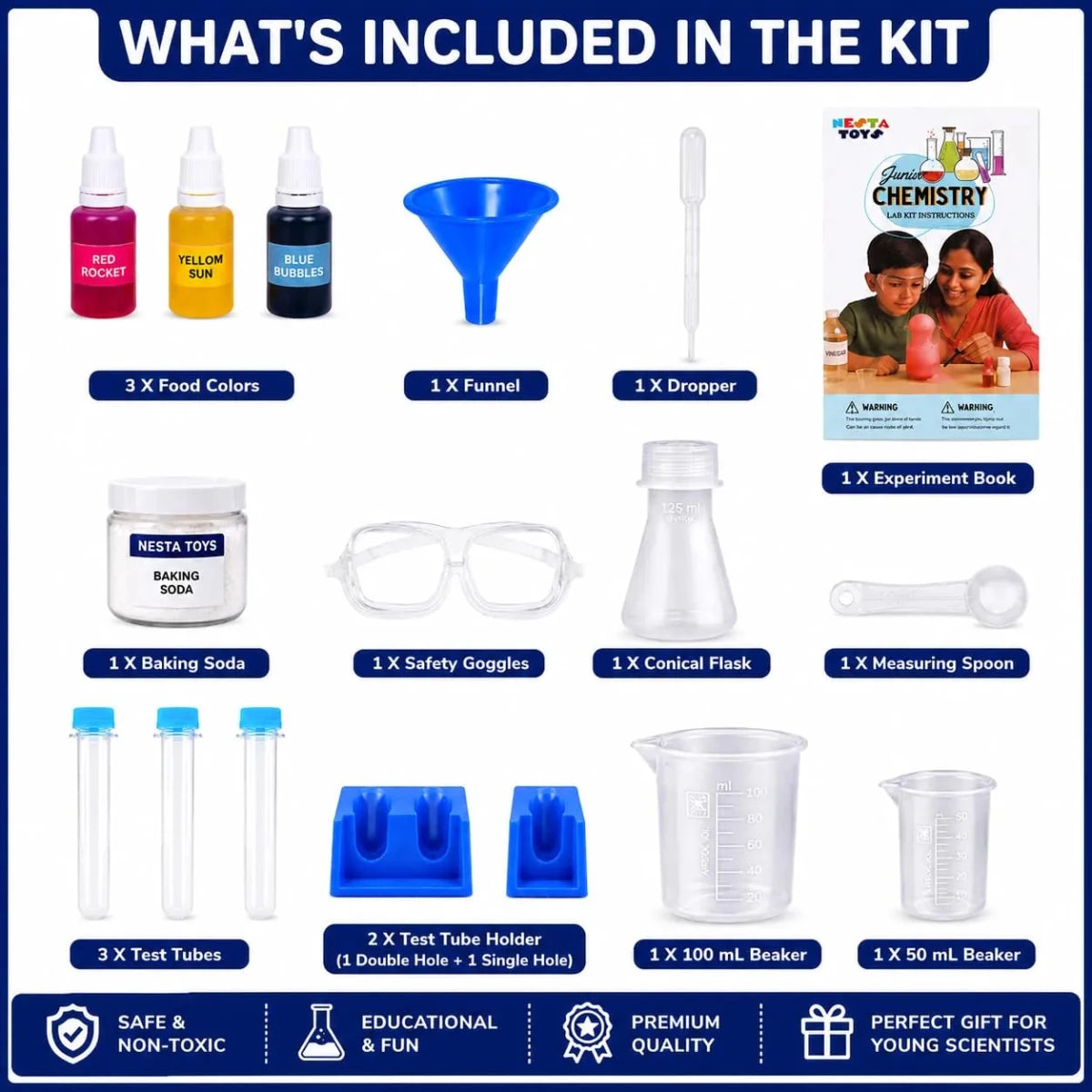 Junior Chemistry Lab Kit - Safe & Fun Science Experiments for Kids - NESTA TOYS