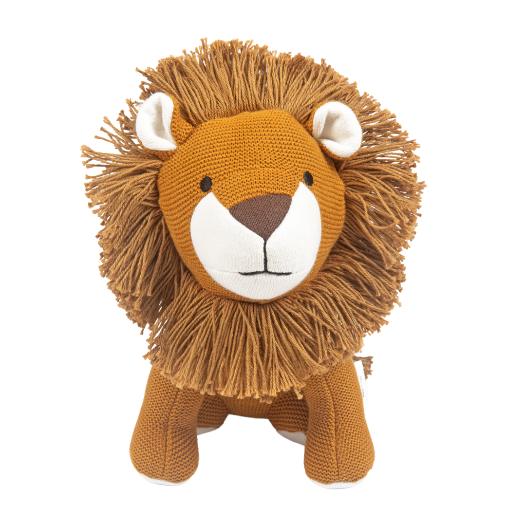 Leo the Lion, Knitted Cotton Animal Plush Toy for Kids, animal soft toy, nesta toys, new born toy, lion soft toy