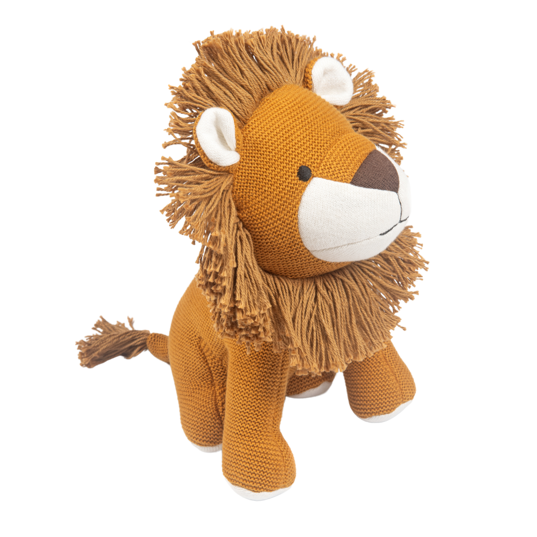 Leo the Lion, Knitted Cotton Animal Plush Toy for Kids, animal soft toy, nesta toys, new born toy, lion soft toy, new born bby gift