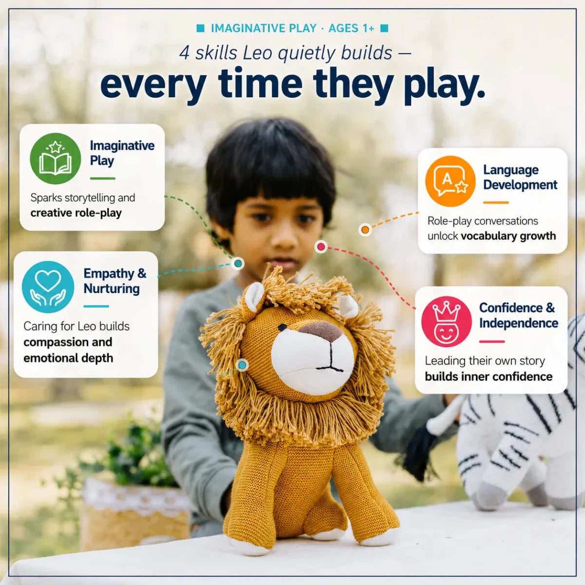 Leo the Lion | Knitted Cotton Animal Plush Toy for Kids - NESTA TOYS