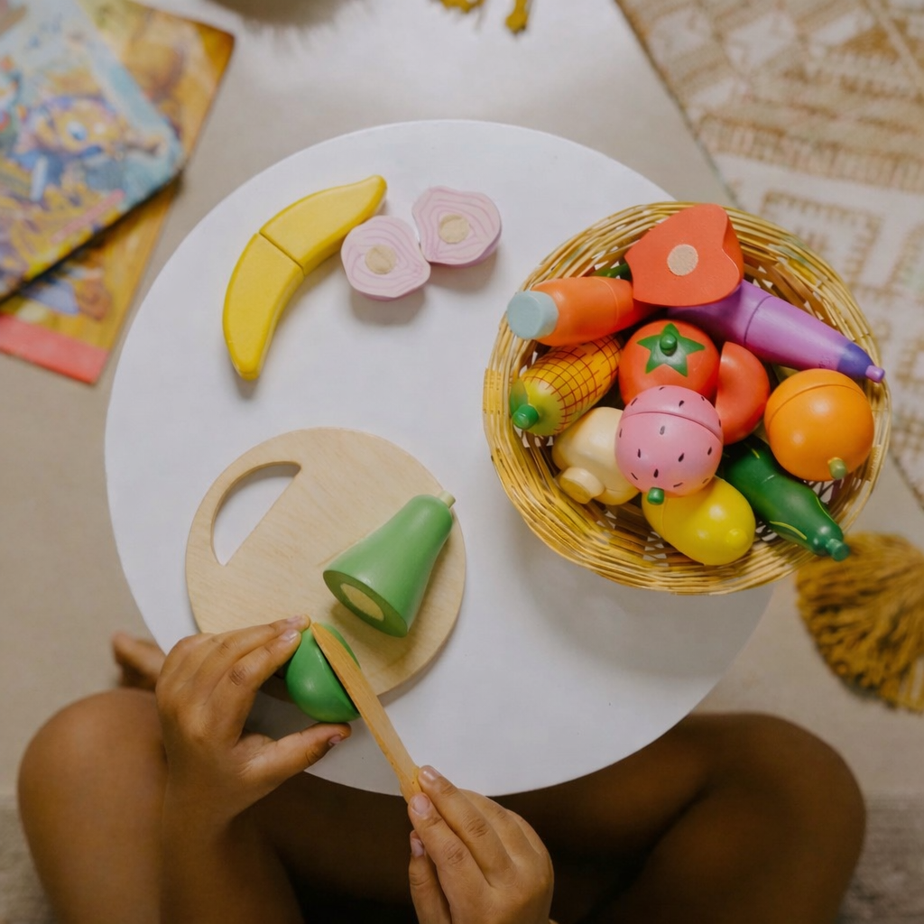 Wooden Velcro Vegetable and Fruit Toy Set (15 Pcs)