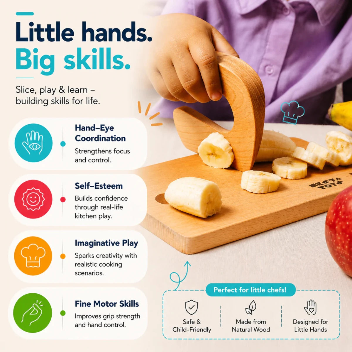Montessori Chopping Board & Knife | Safe Cutting Tool for Kids - NESTA TOYS