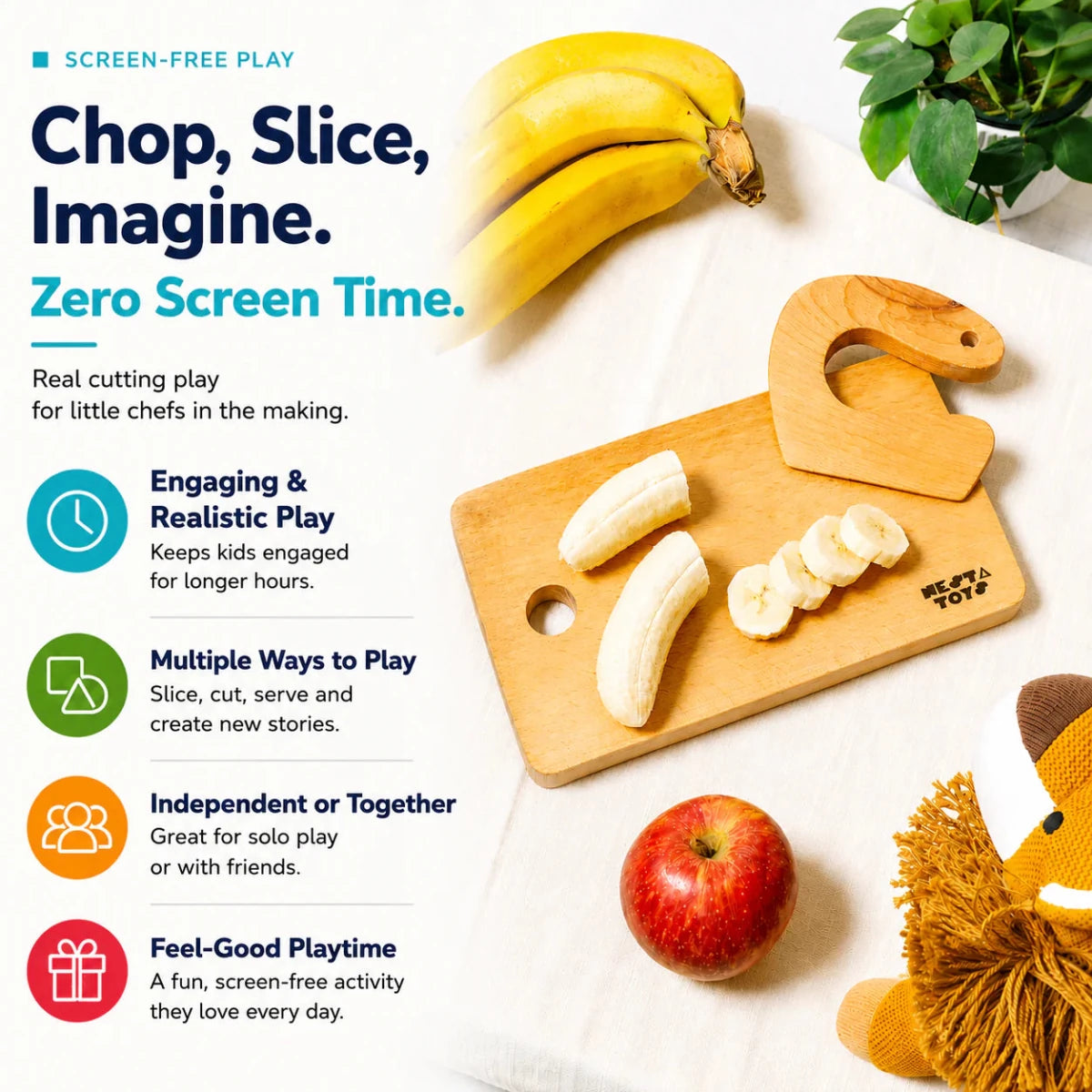 Montessori Chopping Board & Knife | Safe Cutting Tool for Kids - NESTA TOYS