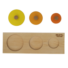 Load image into Gallery viewer, Montessori Wooden Shapes Jumbo Knob Puzzles, toys for babies, puzzles for babies, channapatna toys, montessori toys, montessori puzzle, Montessori Circle Seriation Puzzle
