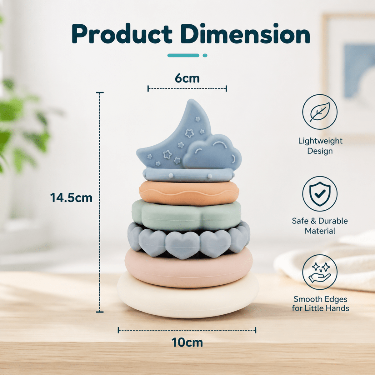 Silicone Baby Stacking Rings with Moon & Cloud | BPA-Free Montessori Teething Toy for Babies 6+ Months | Soft Sensory Stacker for Fine Motor Skills, Hand-Eye Coordination & Learning - NESTA TOYS