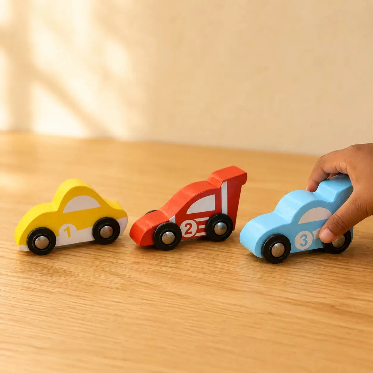 Wooden Car (3 Pcs) - Sky Blue, Yellow, Red - NESTA TOYS