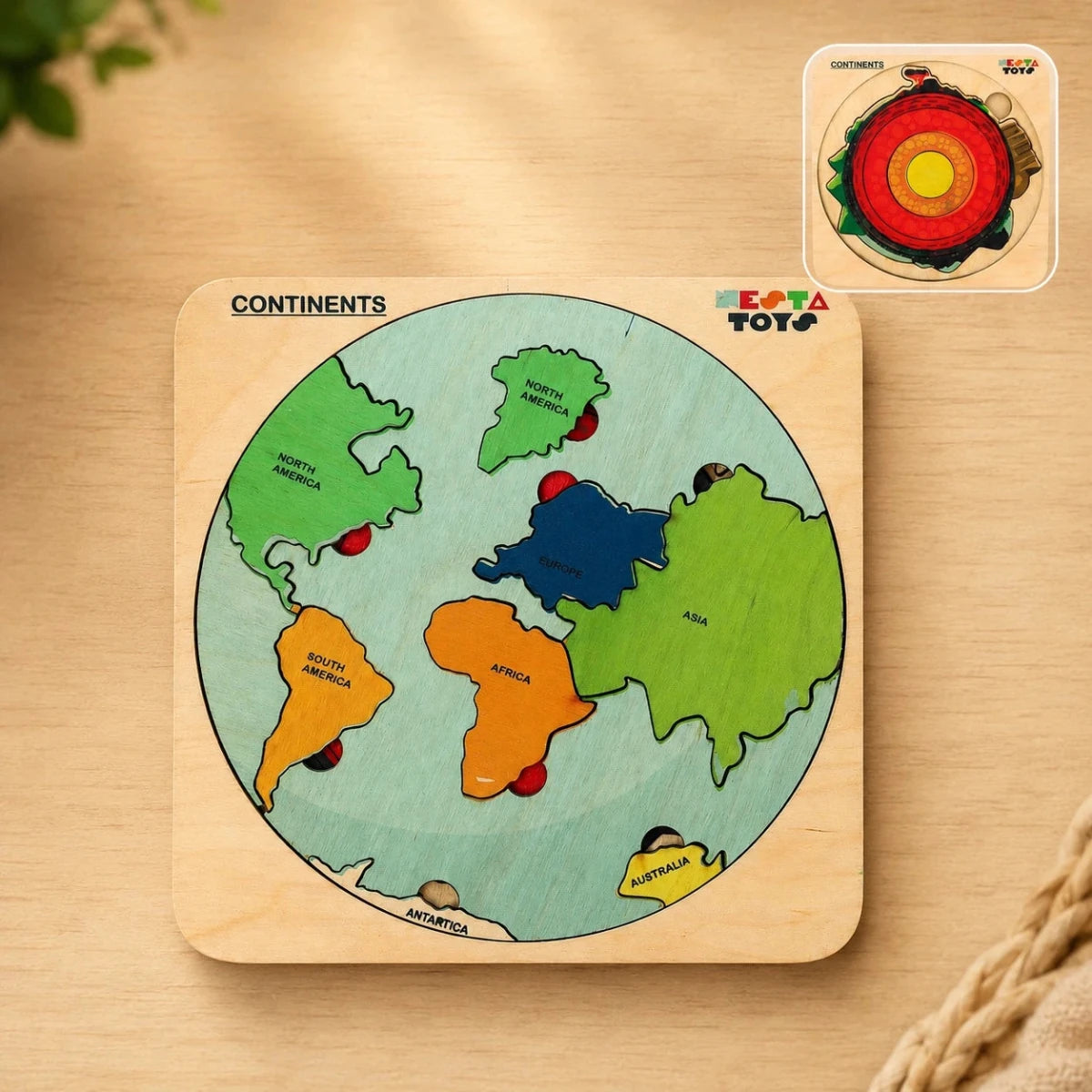 NESTA TOYS - World Map with Continents & Earth Core | Geography Puzzles for Kids | Montessori Wooden Puzzle - NESTA TOYS