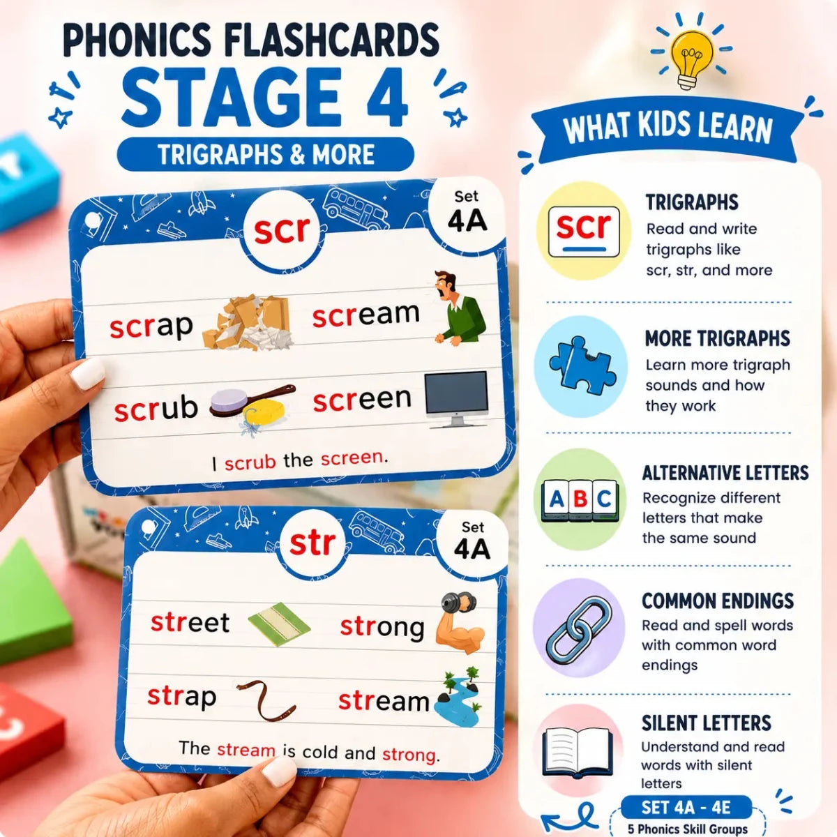 Phonics Flash Cards - Learn to Read in 20 Stages (60 cards, 490 Words) - NESTA TOYS